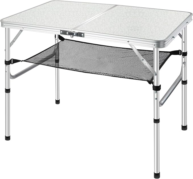 Folding Camping Table 3FT, 2 Heights Adjustable Portable Camping Table, 36" L x 24" W x 28" H Aluminum Picnic Table with Mesh Layer, for Outdoor Indoor Balcony Camp Picnic Beach BBQ (Medium)