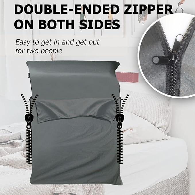 Frelaxy Sleeping Bag Liner, XL Travel Sheet & Camping Sheet for Backpacking, Hotel, Hostels & Traveling, Comfy & Easy Care, Full-Length Zipper/No Zipper