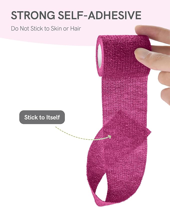 FriCARE Self Adhesive Bandage Wrap, Medical Tape in First Aid Kit, Cohesive Bandages for Wounds Sport Vet, FSA/HSA Eligible, 2 Inches X 5 Yards 6 Rolls, Magenta