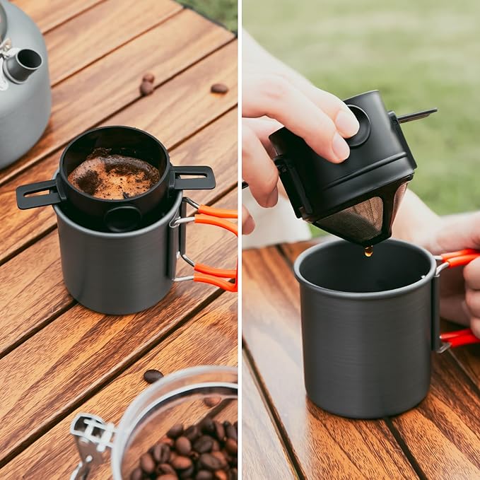 Odoland Camping Coffee Pot Camping Coffee Makers, 1.2L Camping Kettle with Camping Mug and Camp Coffee Filter of Camp Cookware for Hiking Backpacking and Picnic