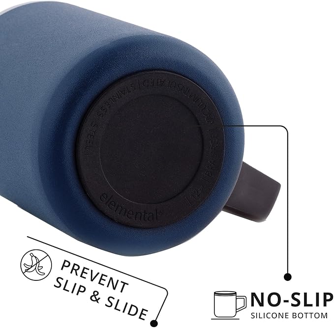 Elemental Insulated Coffee Mug - Triple-Wall Stainless Steel Summit Travel Cup for Hot and Cold Drinks - Thermal Coffee Mug with Lid and Handle for Camping, Office & Travel 16oz - Navy Blue