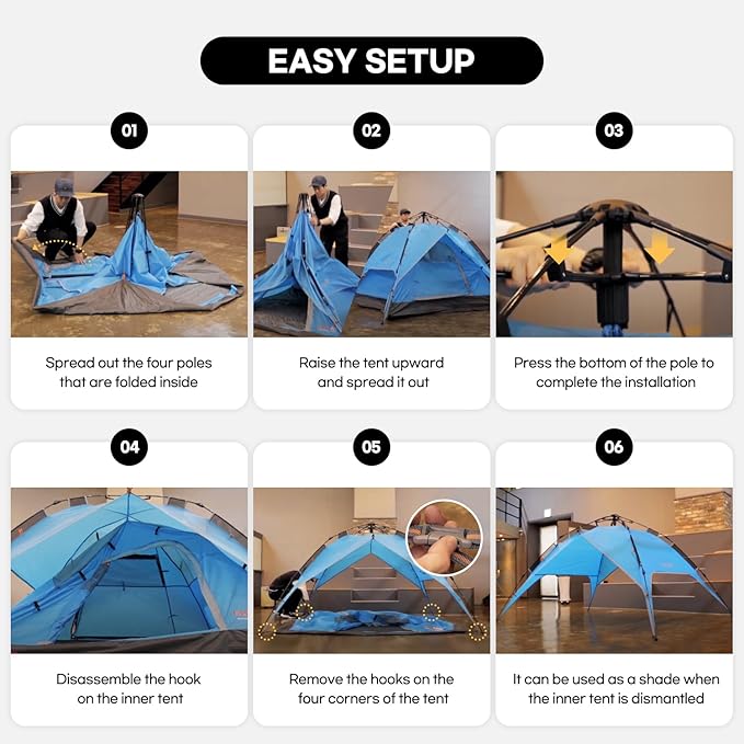 Instant Tents for Camping, 2-3 Person Pop Up Camping Tent, 60s Easy Setup Waterproof Dome Tent for Camping Beach Outdoor Travel