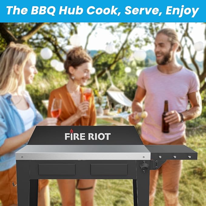 Portable Outdoor Grill Table - Grill Carts with Wheels – 36” L x 20” W Stainless Steel Table Top– BBQ Cart Fits 17 Inch Or 22 Inch Griddle Stand Outdoor Cooking Station