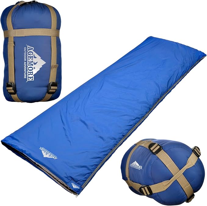 AGEMORE Ultralight Warm Weather Sleeping Bag, Portable Lightweight Waterproof Compact Sleeping Bag with Compression Sack, Fit for Kids Teens or Adults Outdoor Camping, Backpacking & Hiking