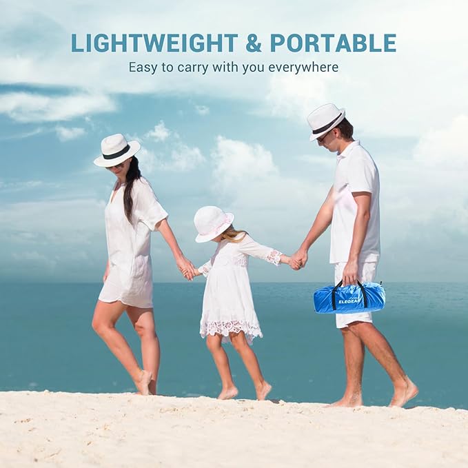 Elegear Beach Tent Sun Shelter with Canopy, 4-5 Person Pop Up Beach Tent Cabana, Easy Setup UPF 50+ UV Protection Portable Lightweight Double Silver Coating Sun Shade Shelter - Dark Blue