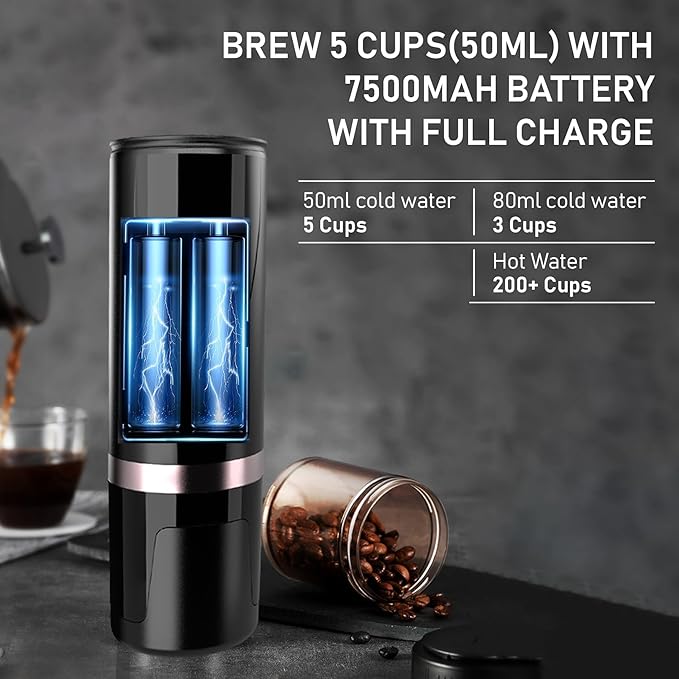 Portable Espresso Machine, Self-Heating Electric Portable Espresso Maker,20 Bar Mini 12V 24V Car Coffee Maker with NS Pods & Ground Coffee for Travel, Camping, Office, Home(Black)