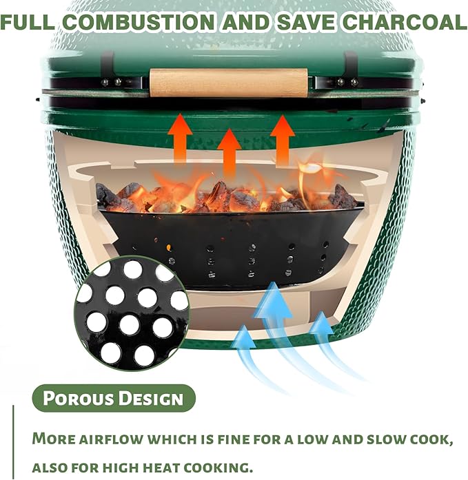 KAMaster XLarge Charcoal Basket Carbon Steel Fire Bowl for XLarge Big Size Green Egg,Heavy Duty Enamel Coated Carbon Steel Charcoal Ash Basket with Handles(Fit for XL)
