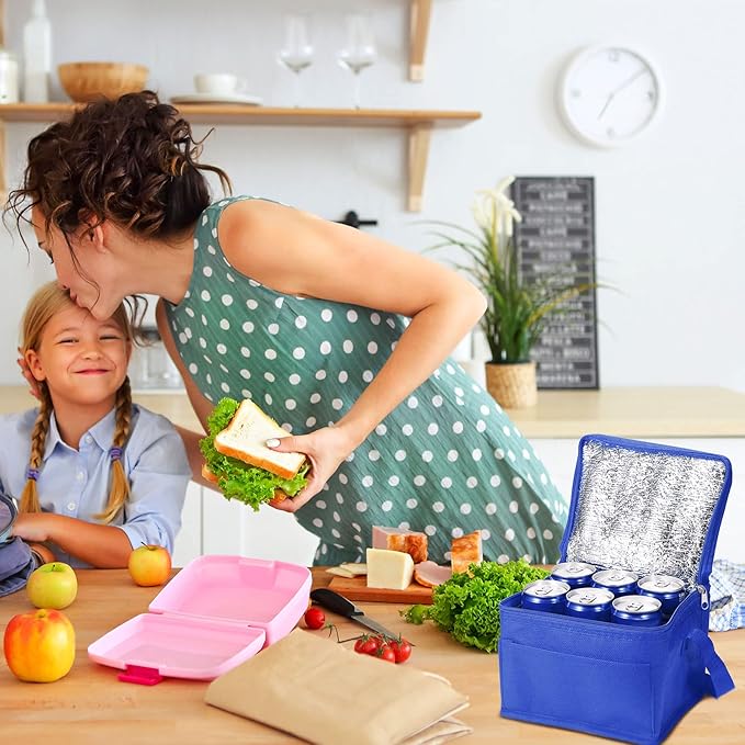 Nuogo 15 Pack Insulated Lunch Bags Bulk, Reusable Cooler Boxes, Leakproof Lunch Boxes Set, Waterproof Thermal Coolers, Insulated Beverage Bag for Women Men Work School Picnic Beach(Blue)