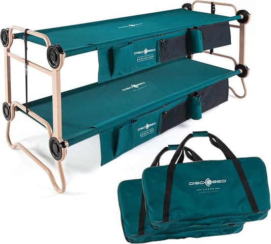 Disc-O-Bed Large Outdoor Convertible 2 Person Bench and Double Camping Cot Portable Bed Bunk System for Adults