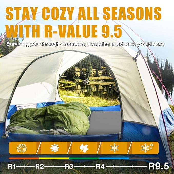 Self Inflating Sleeping Pad with Electric Pump, 3.14" Ultra-Thick Memory Foam Camping Mattress Pad with Pillow Fast Inflating in 30s,9.5 R-Value Insulated Camping Pad for Camping Car Travel, LightGrey