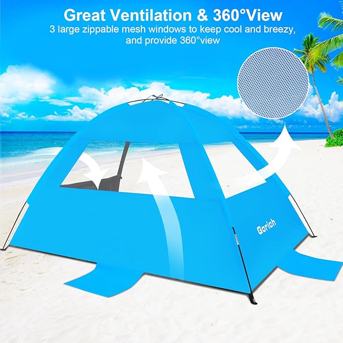 Gorich Beach Tent Sun Shelter for 3/4-5/6-7/8-10 Person with UPF 50+ UV Protection, Lightweight & Easy Setup Beach Shade Canopy, Portable Beach Shade Tent Beach Cabana