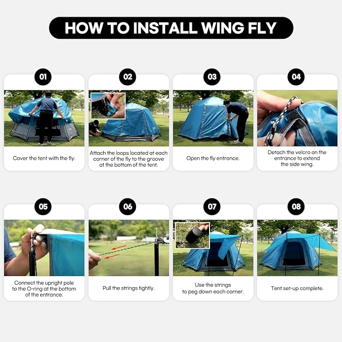 Pop Up Tents for Camping, Waterproof 4 Person Instant Tents Camping with Removable Rainfly, 2 Door 4 Mesh Windows Easy Setup Camping Tent, Included Moisture-Proof Mat