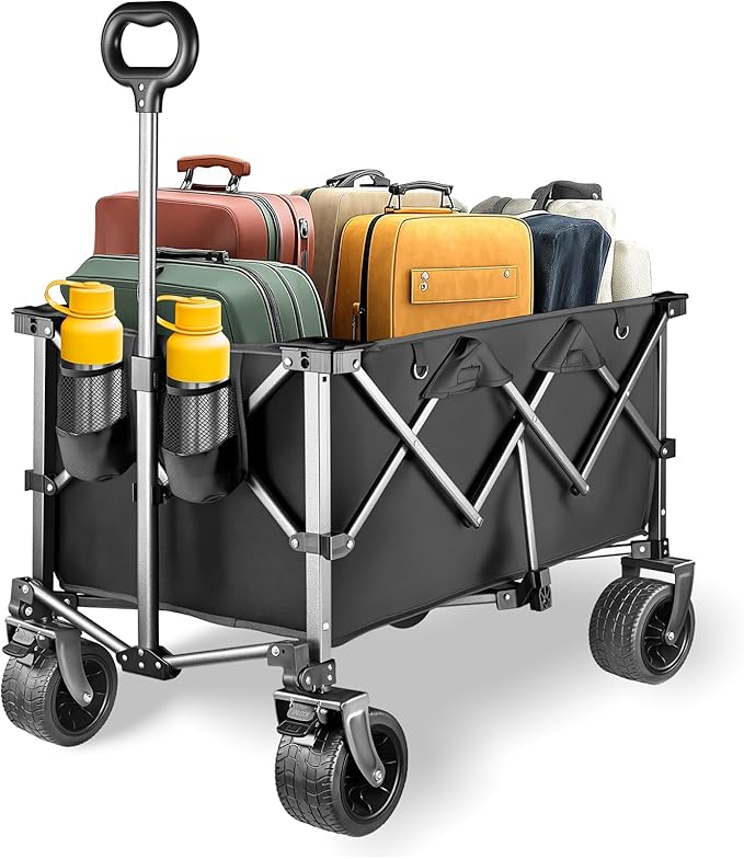 Collapsible Wagon with 450lbs Capacity – Wagons Carts Foldable with Wheels, 200L All-Terrain Garden Wagon, Heavy Duty Grocery Cart on Wheels for Beach, Camping