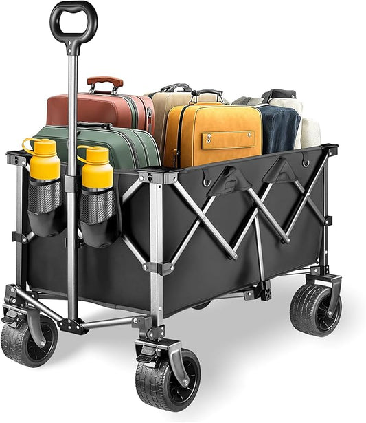 Collapsible Wagon with 450lbs Capacity – Wagons Carts Foldable with Wheels, 200L All-Terrain Garden Wagon, Heavy Duty Grocery Cart on Wheels for Beach, Camping