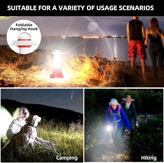 800LM Lantern Compatible with Craftsman V20 Li-ion Battery Outdoor Portable Camping Lantern with Hook USB & Type-C Output Emergency Light Perfect for Camping Hiking and Outdoor Activities(Tool Only)