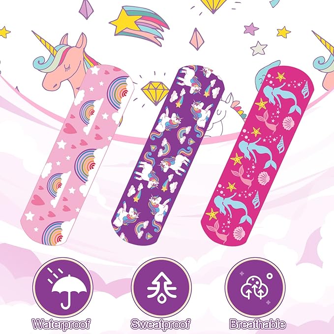 420 Pieces 6 Styles Cute Cartoon Bandages Knuckle Repair Tape Colorful First Aid Kit for Kids PE Fabric Adhesive Waterproof Breathable Bandages for Children Travel Cuts Scrapes Wounds (Cute)