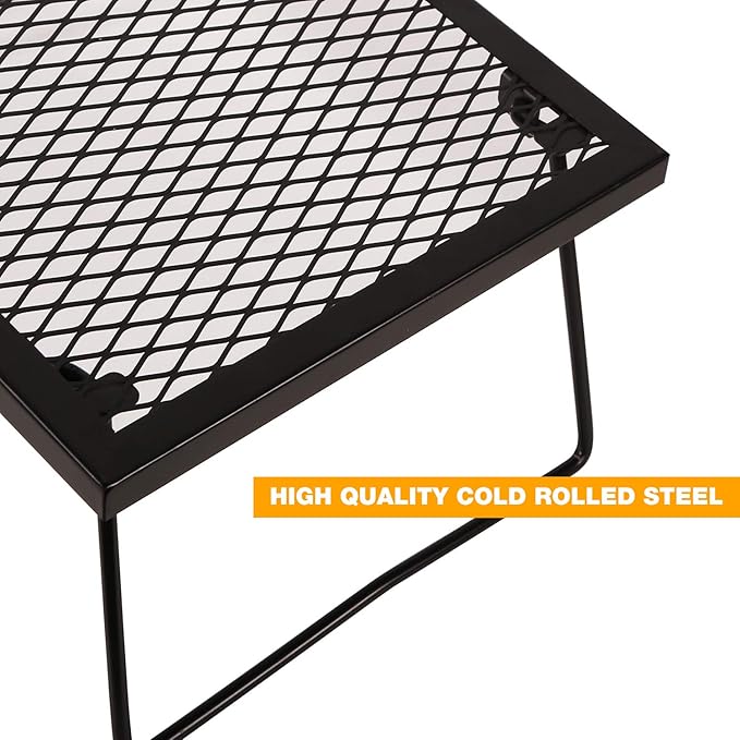 Folding Campfire Grill Grate, Portable Heavy Duty Steel Over Fire Camp Grill for Outdoor Camping Cooking Fire Pit, Black