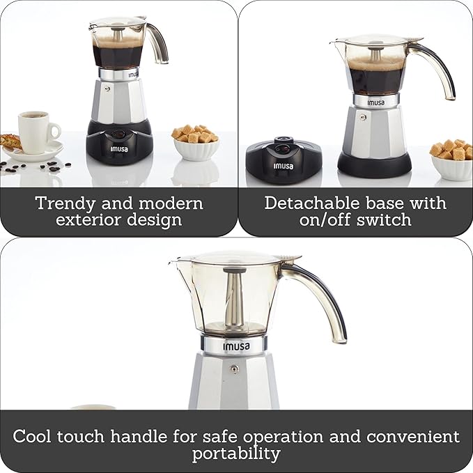 Imusa 6 or 3cup Electric Espresso Maker, Silver