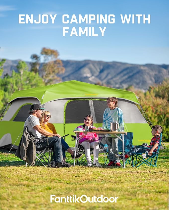 FanttikOutdoor Camping Tent 4/6/8/10 Person Instant Cabin Tent Setup in 60 Seconds with Rainfly & Windproof Portable with Carry Bag for Family Camping & Hiking