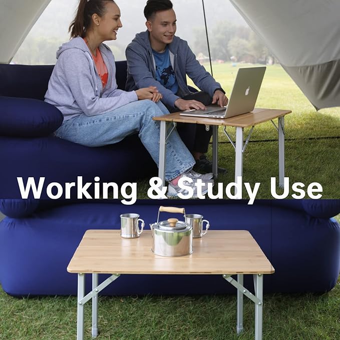 KingCamp Adjustable Height Folding Table, 4-Fold Bamboo Camping Outdoor Portable RV Camp Table with Carry Bag for Outdoor Car Backyard Picnic Tailgating Beach