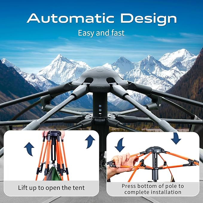 Hewolf 2/3/4 Person Camping Tent - Instant Pop Up Waterproof 2 Doors Tent with Easy Setup | 3-Season Hexagonal Dome Design for Family, Hiking & Traveling