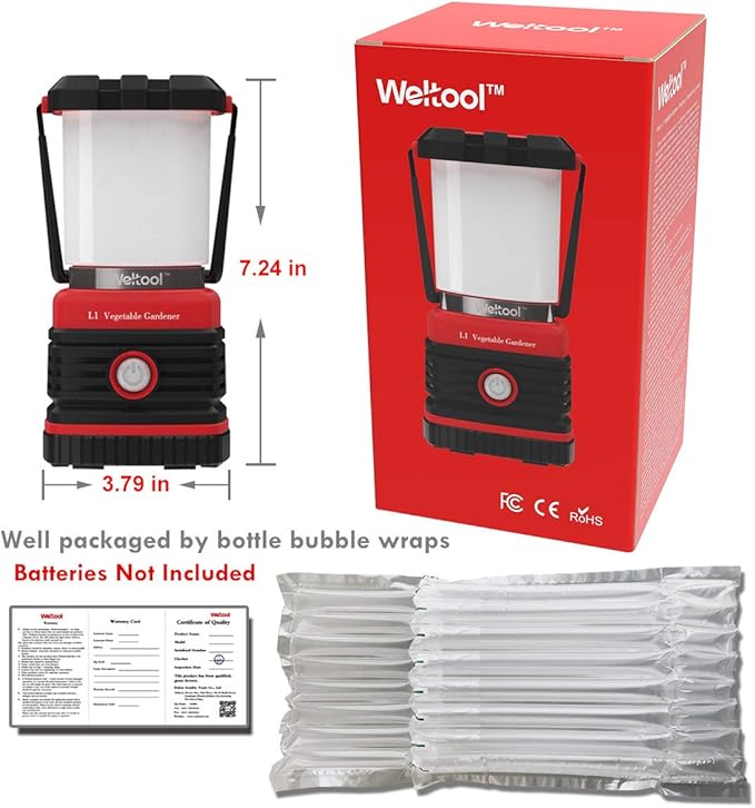 Weltool L1 3000K Warm White Portable LED Camping Lantern Dimmable with Red Light S.O.S Waterproof Shockproof for Hiking, Emergencies, Hurricanes, Outages, Hardware 3 D Alkaline Battery Operated
