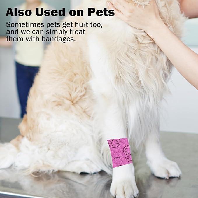 First Aid Bandages Cohesive Wrap Adhesive Self Adherent Tape Colorful (Pink Smile, 2-Inch)