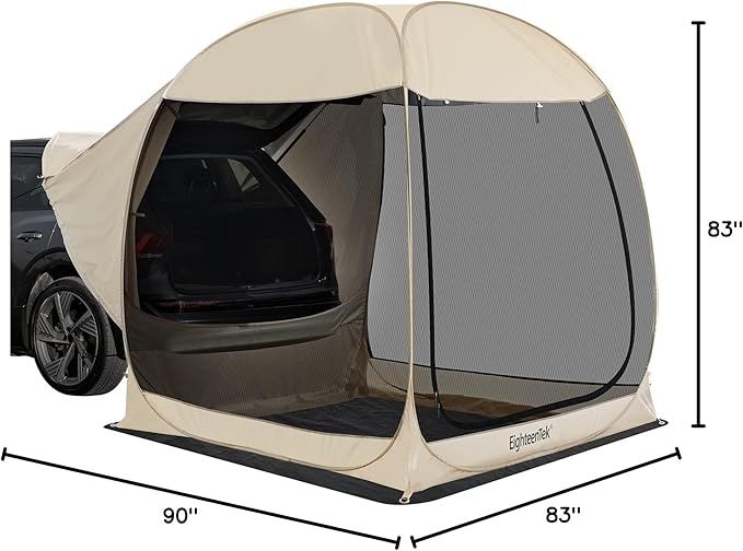 All Weather Camping Screen Tent/SUV Tent, Outdoor Pop Up Tent for Camping with Shelter Mesh & Waterproof PVC, Instant Tent Screen House Portable for Car SUV Van Camping