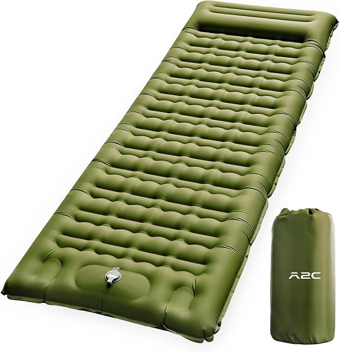 A2C Camping Sleeping Pad, Ultralight Inflatable Sleeping Pads with Built-in Foot Pump & Pillow, Compact Camping Mattress for Backpacking, Hiking, and Traveling