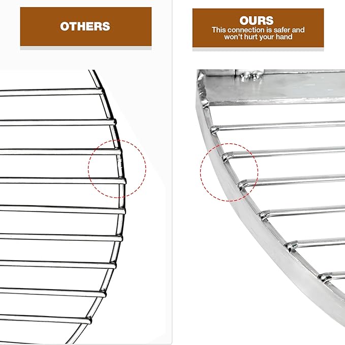REDCAMP Foldable Fire Pit Cooking Grill Grate 17 Inch, Campfire BBQ Grill with Portable Handle & Support Wire, Heavy Duty Stainless Steel Round Campfire BBQ Grill for Outdoor Picnic Party & Gathering