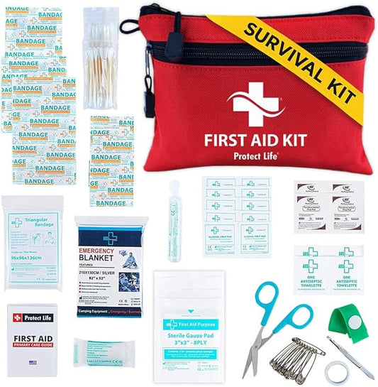 Protect Life Survival First Aid Kit for Home/Business, Camping Survival Kits | Mini Travel First Aid Kit | Camping Equipment | Small Kits for Car | Outdoor Emergency Survivals Pack