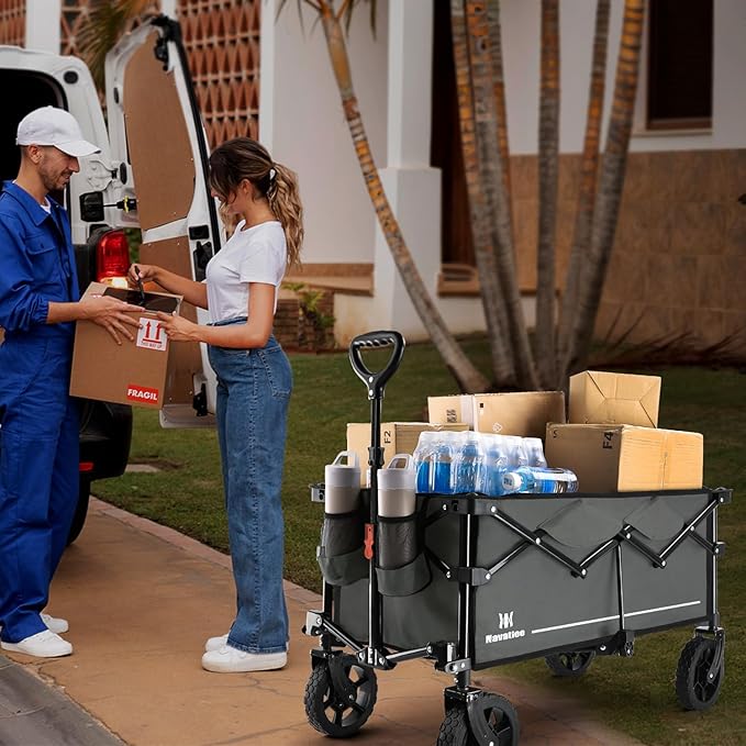 Navatiee 130L Collapsible Wagon - Large Capacity Folding Cart With Silent All-Terrain Wheels for Camping, Shopping, Outdoor - Grey