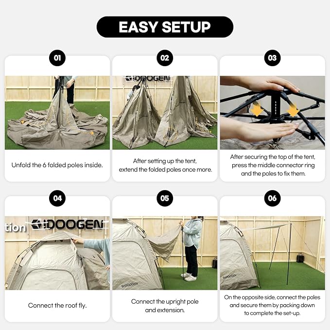 Instant Camping Tent for 4 Person,2 Mesh Windows & 2 Doors,Hexagonal Design,Easy Set Up pop up Tent with Vestibule & Rainfly, Ideal for Family Camp, Outdoor Activity