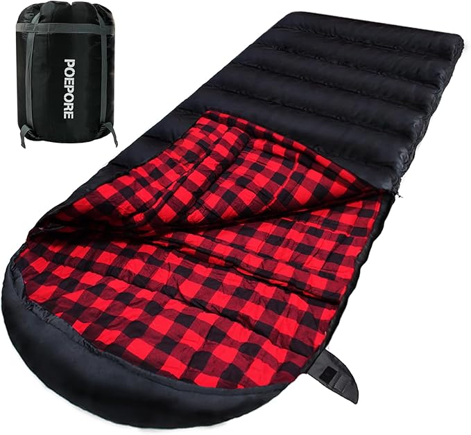 0 Degree Sleeping Bag 100% Cotton Flannel XXL Cold Weather Winter Oversized Sleeping Bag for Adults Camping Zero Degree Big and Tall with Compression Sack
