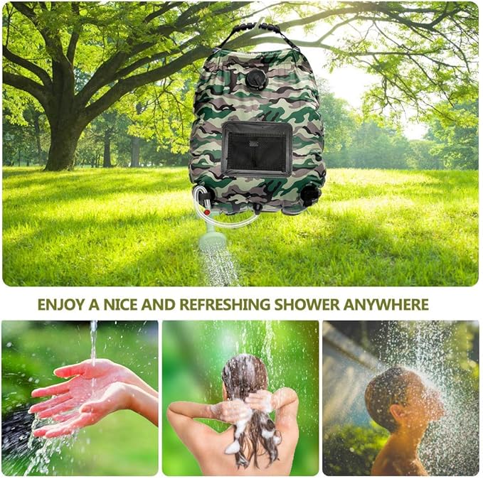 Solar Shower Bag | 5 Gal/20L Solar Heating Camping Shower Bag | Removable Hose | On-Off Switchable Shower Head | Ducha Portatil | Traveling Shower | Portable Shower for Beach Swimming, Hiking