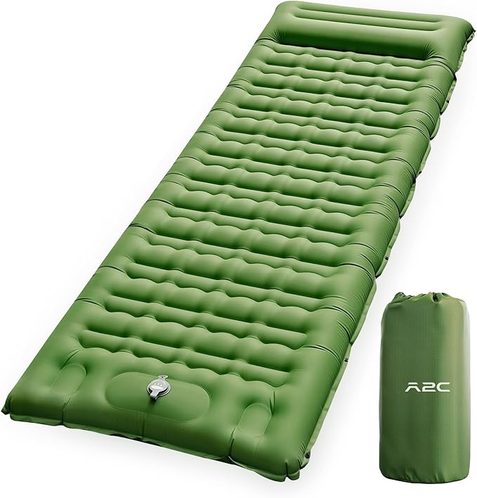 A2C Camping Sleeping Pad, Ultralight Inflatable Sleeping Pads with Built-in Foot Pump & Pillow, Compact Camping Mattress for Backpacking, Hiking, and Traveling