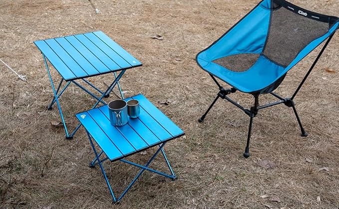iClimb Ultralight Compact Camping Folding Table with Carry Bag (Blue - L)