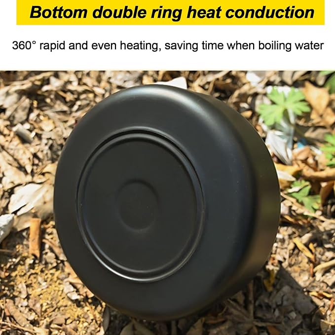 Camping Kettle Outdoor Campfire Camp Kettle, 1L Stainless Steel Camp Tea Coffee Pot, Portable Lightweight Teapot Fast Heating Boiling Water, Ideal for Hiking Picnic Travel, Black