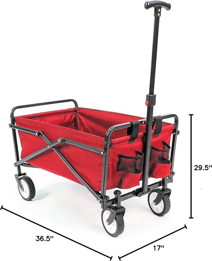 MACSPORTS Lightweight Collapsible Folding Outdoor Utility Wagon, Weight Capacity 150 LBS, Red
