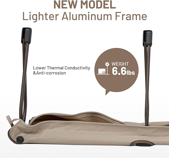 TIMBER RIDGE Lightweight Aluminum Camping Cot, 20-Second Quick Set-Up Folding Cot with Zipper Closure, Portable Carry Bag Included for Camping, Travel and Outdoors, Support up to 225lbs, Tan