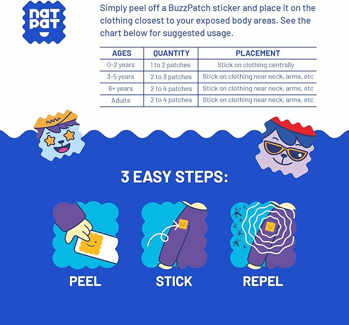 NATPAT Buzz Patch Mosquito Patch Stickers for Kids - Plant Based Ingredients, Non-Toxic - The Original All Natural Citronella Essential Oil Insect Patch, DEET Free, for Toddlers, Kids (60 Pack)