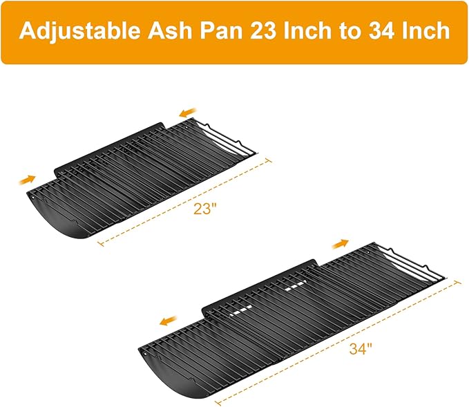 23" to 34" Adjustable Ash Pan for Charcoal Grill Chargriller 1224 1324 2121 2222 2123,Oklahoma Joe Charcoal Grill Royal Gourmet, Ash Pan with 2PC Fire Grate Hanger