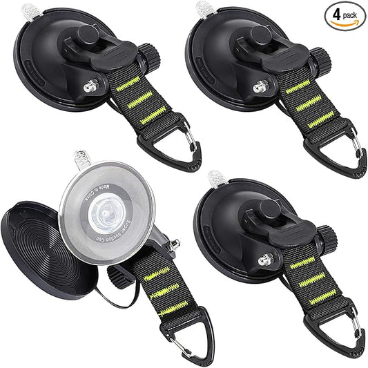 CONBOLA Suction Cups Hooks Heavy Duty Outdoor Car Camping Essentials 4 Pieces Upgraded Tie Down Suction Cup,Camper Accessories Strong Power for RV Boat Window Glass Camping Trap.(4 pcs,Green)