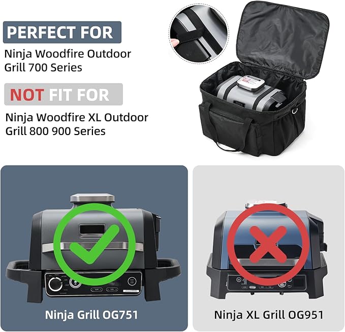 Carry Bag for Ninja Woodfire Outdoor Grill, Accessories for Ninja Wood Fire Smoker Grill OG700 Series, Padded Carrying Case with Muti-Pockets and Shoulder Straps, Water-Resistant (Bag Only)