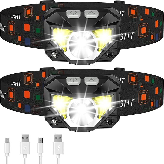 LHKNL Headlamp Flashlight, 1200 Lumen Ultra-Light Bright LED Rechargeable Headlight with White Red Light,2-Pack Waterproof Motion Sensor Head Lamp,8 Modes for Outdoor Camping Running Hiking Fishing