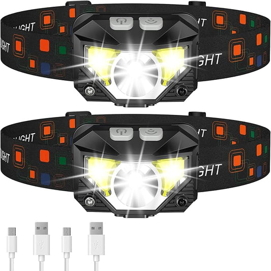 LHKNL Headlamp Flashlight, 1200 Lumen Ultra-Light Bright LED Rechargeable Headlight with White Red Light,2-Pack Waterproof Motion Sensor Head Lamp,8 Modes for Outdoor Camping Running Hiking Fishing