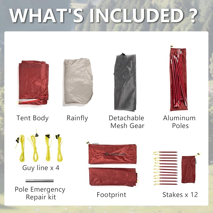 BISINNA Backpacking 2 Person Tent Lightweight 3 Season Camping Tent 20D 380T Nylon Rainfly Double Layer Free Standing Includes Footprnint 7001 Aluminium Poles for Camping Hiking Biking