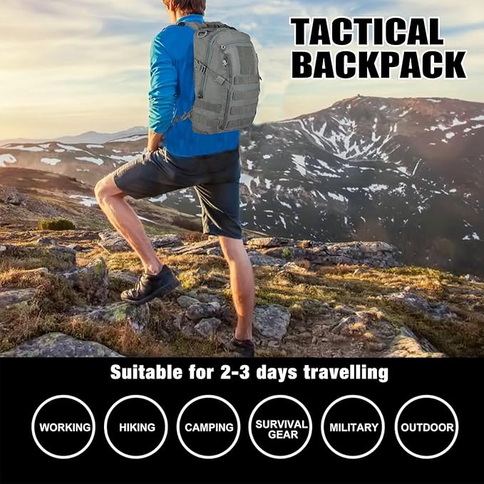 Small Tactical Backpack Military Daypack 12L Molle Bag Rucksack Army Daypack for Outdoor,Hiking,Camping,Travel (Grey)
