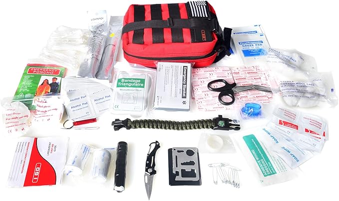 I GO Survival First Aid Kit, 251 Pieces Compact Tactical Trauma First Aid Bag, Molle Compatible Emergency Pouch for Outdoor Camping Hiking Backpacking and Travel