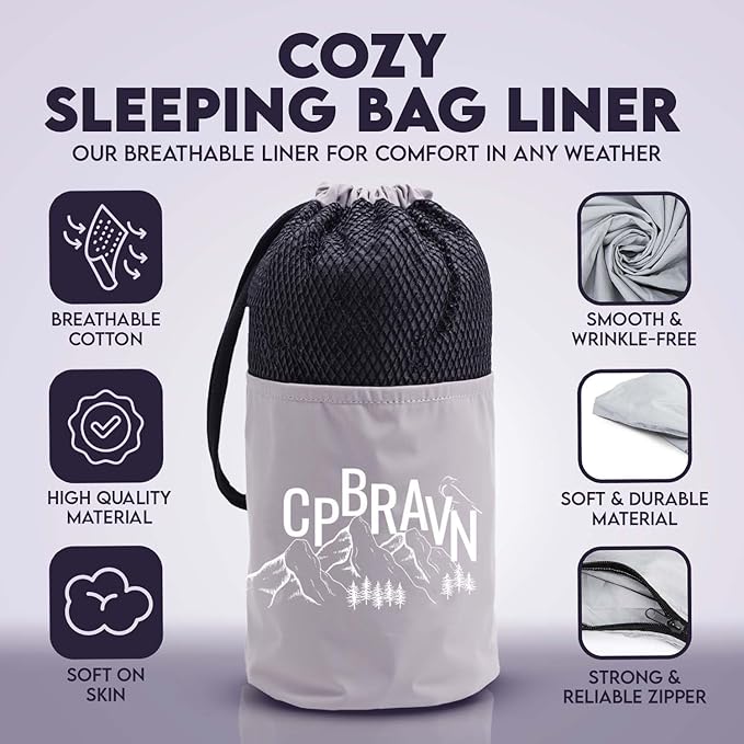 Sleeping Bag Liner XL-Lightweight Adult Sleep Sack – Cotton Summer Sleeping Bag for Adults – Washable Self Tan Sleep Sack – Travel Sheets for Camping & Travel – Compact Camping Bedding